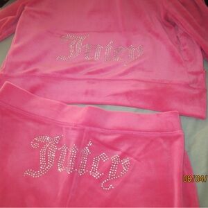Juicy Couture Pink Velour Set with Rhinestone Detail